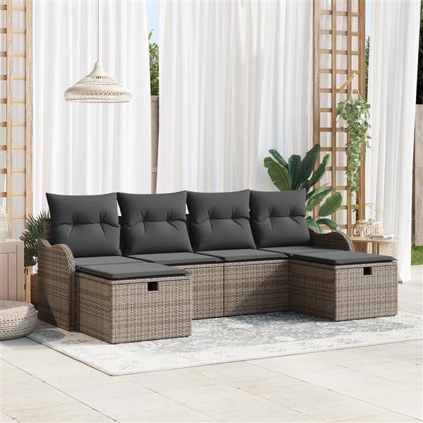 Grote foto vidaxl 6 delige tuinset met kussens grijs poly rattan tuin en terras tuinmeubelen