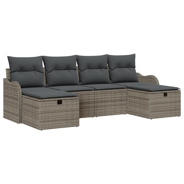 Grote foto vidaxl 6 delige tuinset met kussens grijs poly rattan tuin en terras tuinmeubelen