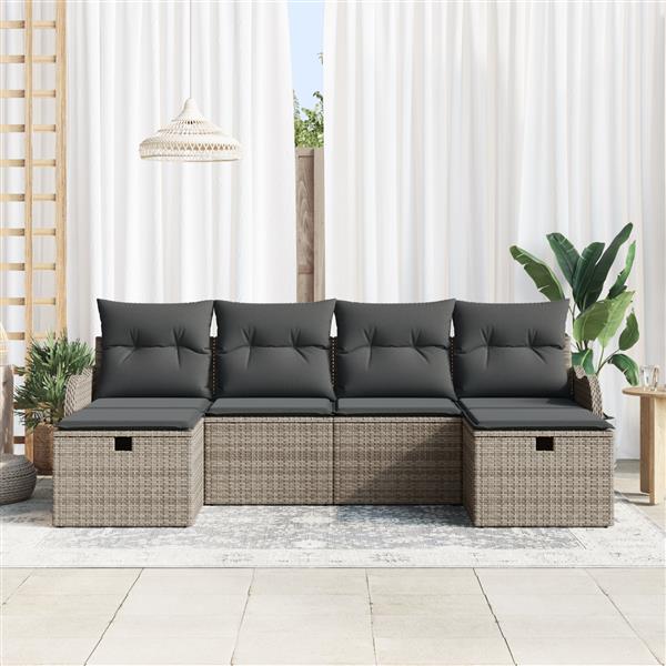 Grote foto vidaxl 6 delige tuinset met kussens grijs poly rattan tuin en terras tuinmeubelen