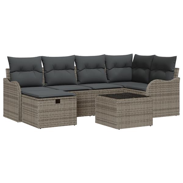 Grote foto vidaxl 7 delige loungeset met kussens grijs poly rattan tuin en terras tuinmeubelen
