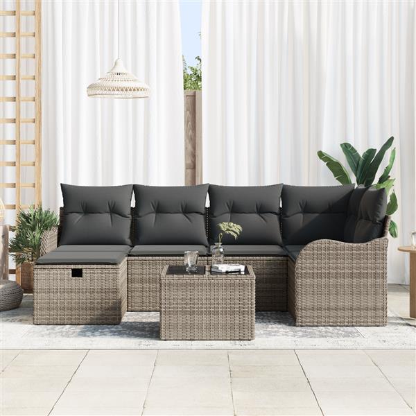 Grote foto vidaxl 7 delige loungeset met kussens grijs poly rattan tuin en terras tuinmeubelen