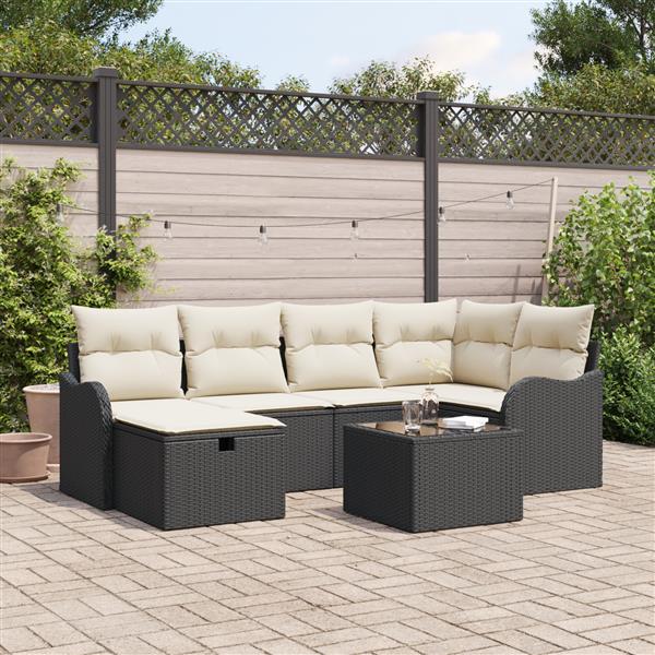 Grote foto vidaxl 7 delige tuinset met kussens zwart poly rattan tuin en terras tuinmeubelen