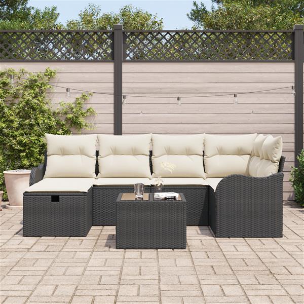 Grote foto vidaxl 7 delige tuinset met kussens zwart poly rattan tuin en terras tuinmeubelen