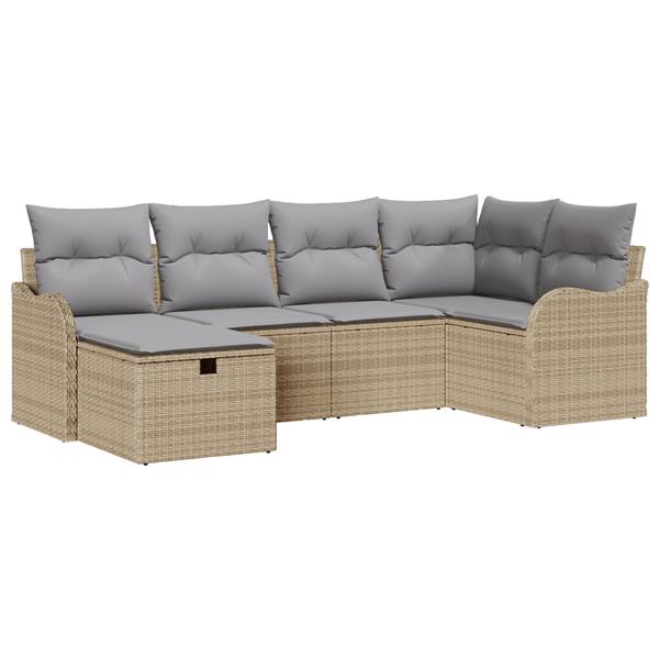 Grote foto vidaxl 6 delige tuinset met kussens in beige poly rattan tuin en terras tuinmeubelen