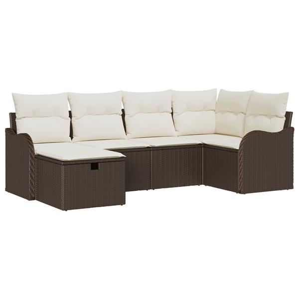 Grote foto vidaxl 6 delige tuinsofa set met kussens in bruin poly rattan tuin en terras tuinmeubelen