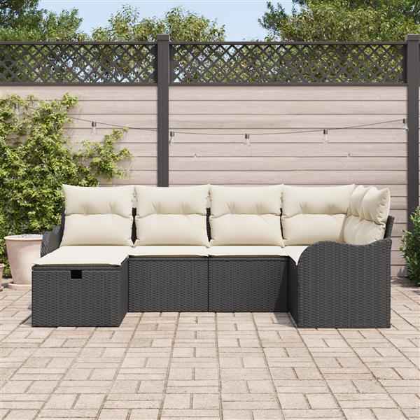 Grote foto vidaxl 6 delige tuinset met kussens in zwart poly rattan tuin en terras tuinmeubelen