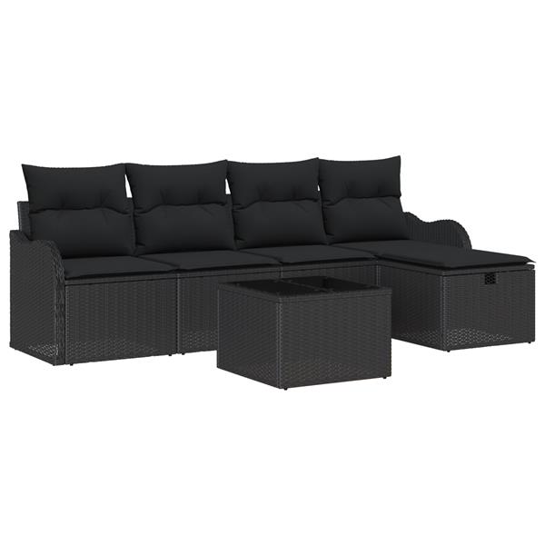 Grote foto vidaxl 6 delige tuinset met kussens zwart poly rattan tuin en terras tuinmeubelen