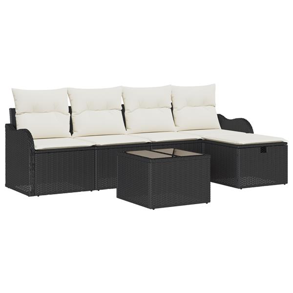 Grote foto vidaxl 6 delige tuinsofa set met kussens zwart poly rattan tuin en terras tuinmeubelen