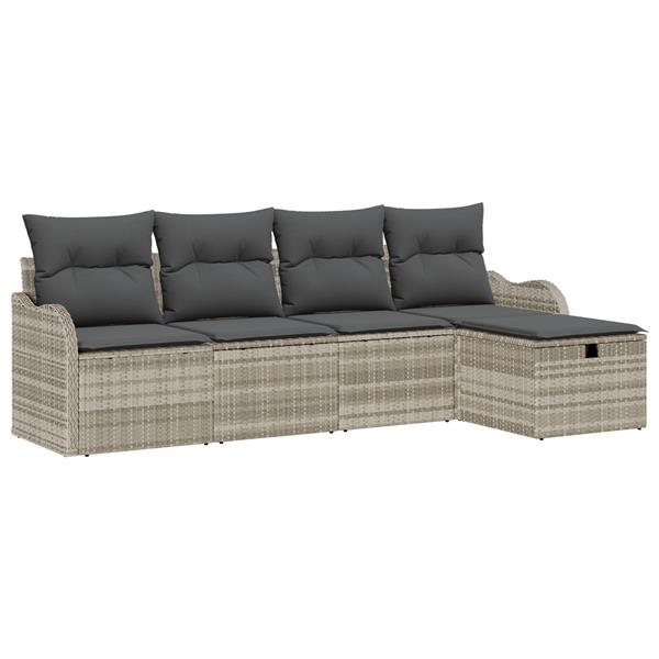 Grote foto vidaxl 5 delige tuinsofa set met kussens in lichtgrijs poly riet tuin en terras tuinmeubelen