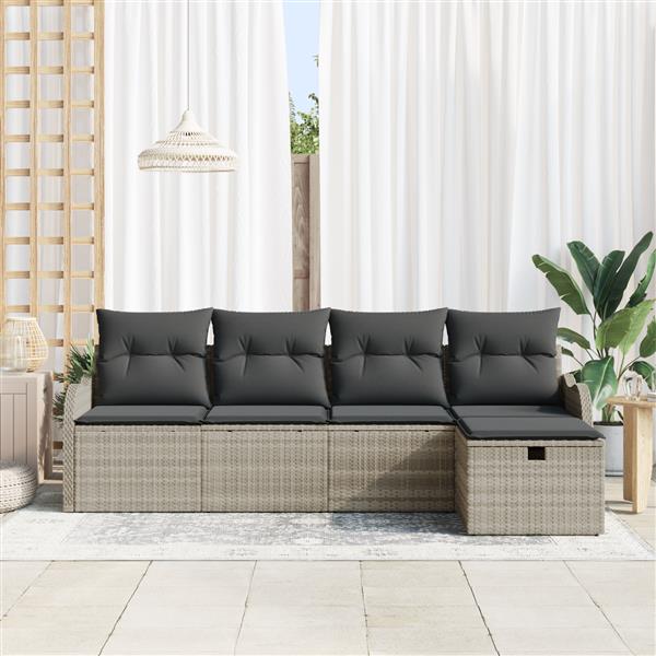 Grote foto vidaxl 5 delige tuinsofa set met kussens in lichtgrijs poly riet tuin en terras tuinmeubelen