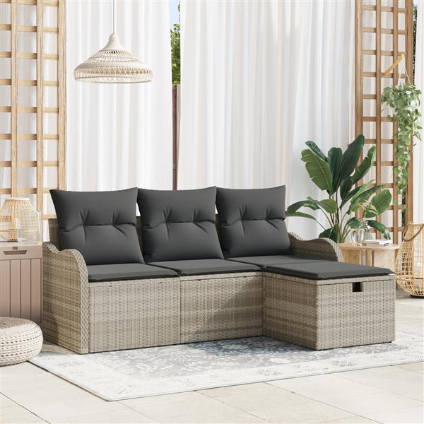 Grote foto vidaxl 4 delige tuinsofa set met kussens in lichtgrijs poly rattan tuin en terras tuinmeubelen