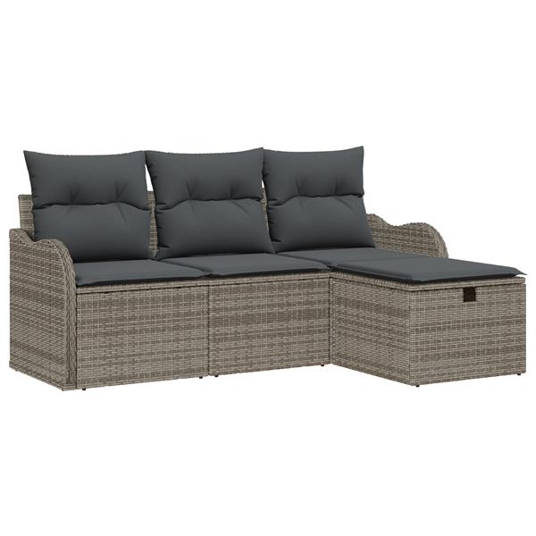 Grote foto vidaxl 4 delige tuinbankset met kussens grijs poly rattan tuin en terras tuinmeubelen