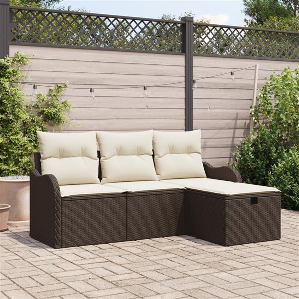 Grote foto vidaxl 4 delige tuinsofa set met kussens bruin poly rattan tuin en terras tuinmeubelen