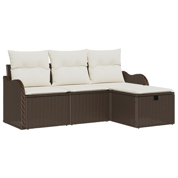 Grote foto vidaxl 4 delige tuinsofa set met kussens bruin poly rattan tuin en terras tuinmeubelen