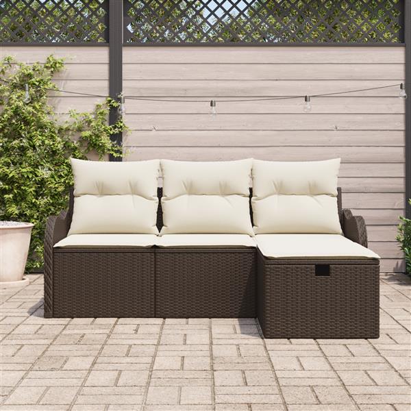 Grote foto vidaxl 4 delige tuinsofa set met kussens bruin poly rattan tuin en terras tuinmeubelen