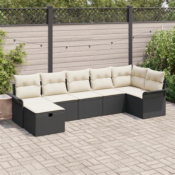 Grote foto vidaxl 7 delige tuinbankenset met kussens poly rattan zwart tuin en terras tuinmeubelen