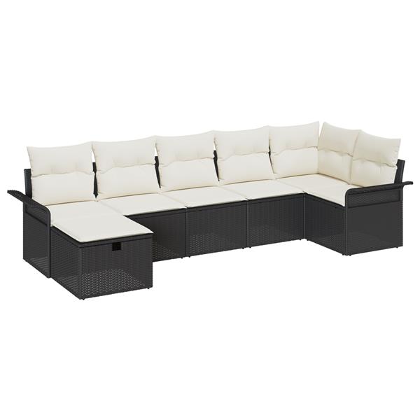 Grote foto vidaxl 7 delige tuinbankenset met kussens poly rattan zwart tuin en terras tuinmeubelen