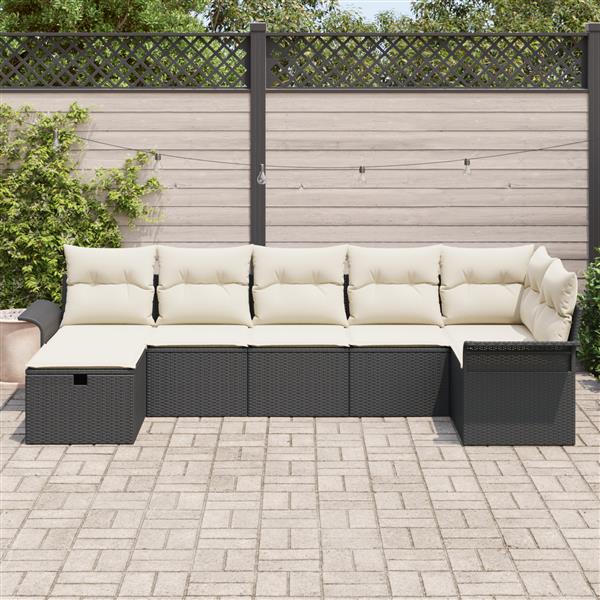 Grote foto vidaxl 7 delige tuinbankenset met kussens poly rattan zwart tuin en terras tuinmeubelen