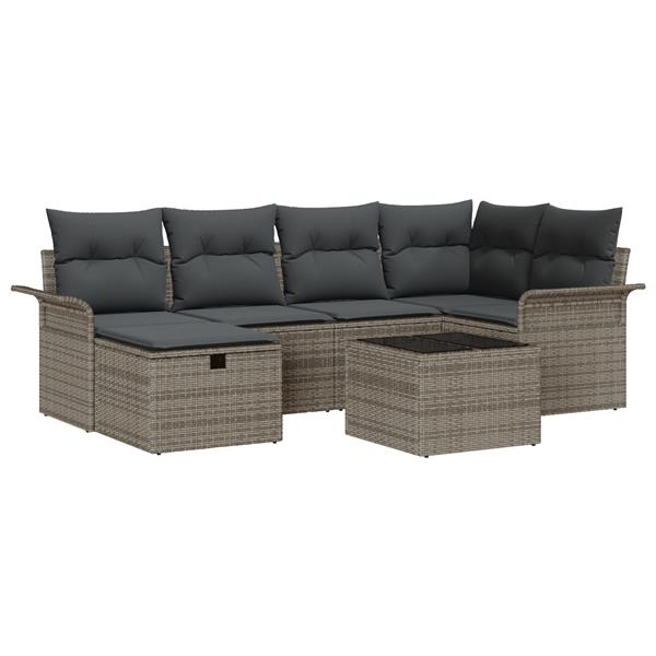 Grote foto vidaxl 7 delige tuinbankenset met kussens poly rattan grijs tuin en terras tuinmeubelen