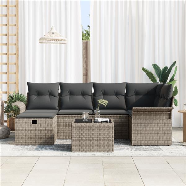 Grote foto vidaxl 7 delige tuinbankenset met kussens poly rattan grijs tuin en terras tuinmeubelen