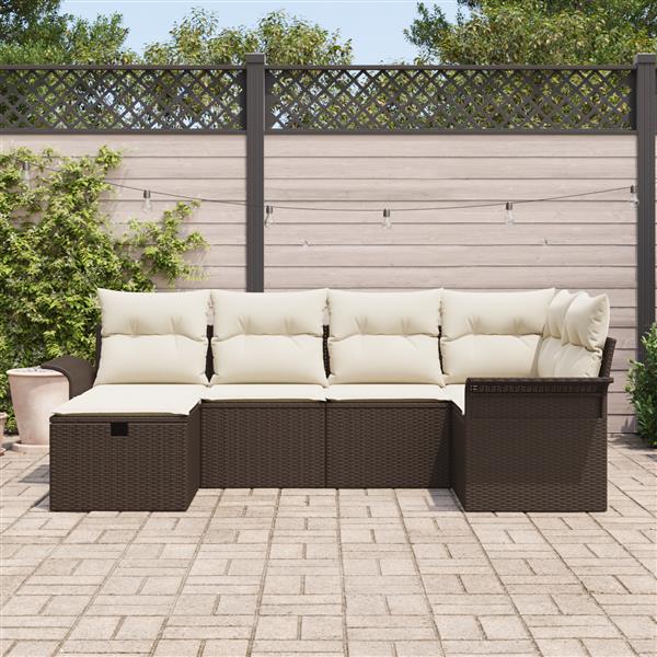 Grote foto vidaxl 6 delige tuinbankenset met kussens poly rattan bruin tuin en terras tuinmeubelen