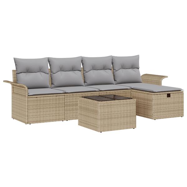 Grote foto vidaxl 6 delige tuinset met kussens beige poly rattan tuin en terras tuinmeubelen