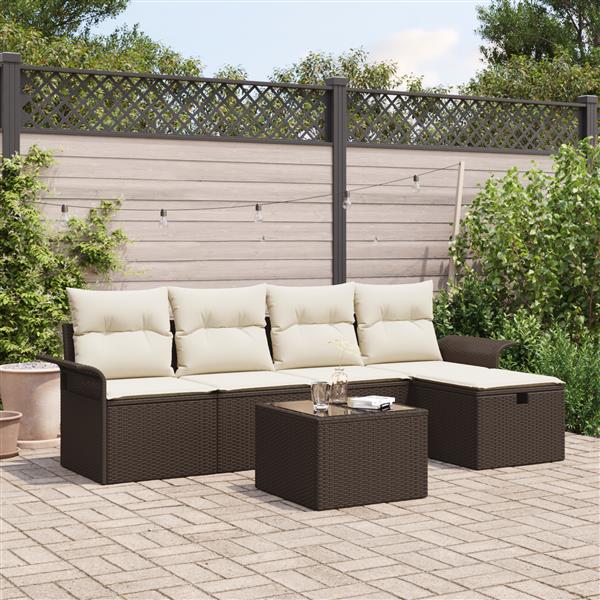 Grote foto vidaxl 6 delige tuinset met kussens bruin poly rattan tuin en terras tuinmeubelen