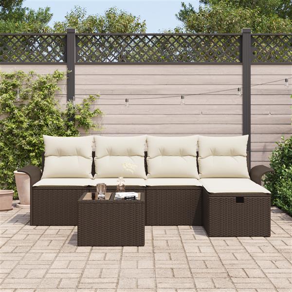 Grote foto vidaxl 6 delige tuinset met kussens bruin poly rattan tuin en terras tuinmeubelen