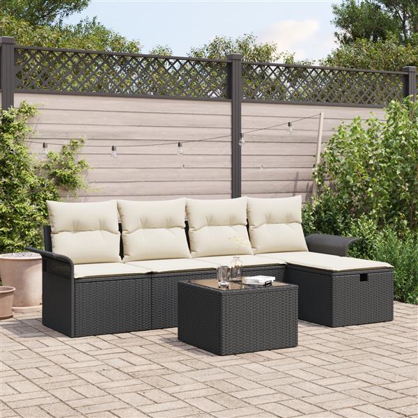 Grote foto vidaxl 6 delige tuinstoelenset met kussens zwart poly rattan tuin en terras tuinmeubelen