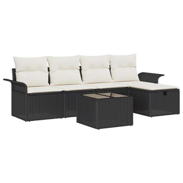 Grote foto vidaxl 6 delige tuinstoelenset met kussens zwart poly rattan tuin en terras tuinmeubelen
