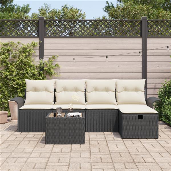 Grote foto vidaxl 6 delige tuinstoelenset met kussens zwart poly rattan tuin en terras tuinmeubelen