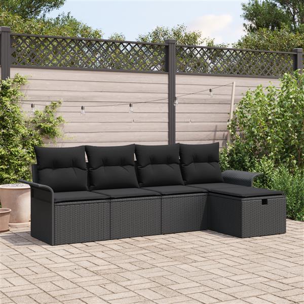 Grote foto vidaxl 5 delige tuinset met kussens in zwart poly rattan tuin en terras tuinmeubelen