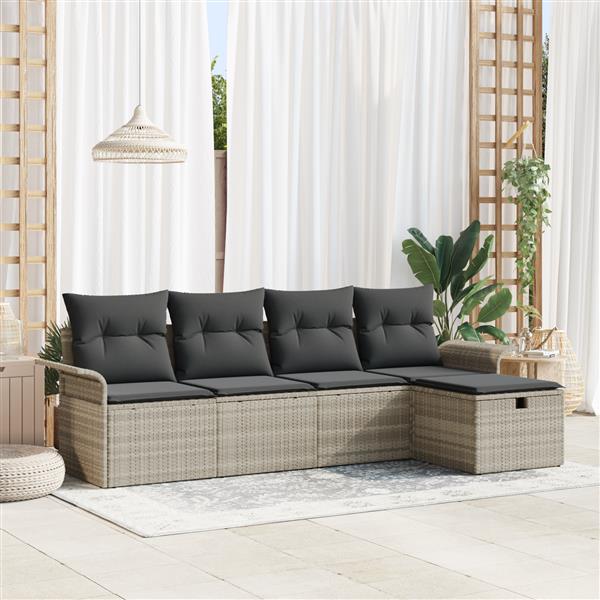 Grote foto vidaxl 5 delige tuinsofa set met kussens lichtgrijs poly rattan tuin en terras tuinmeubelen