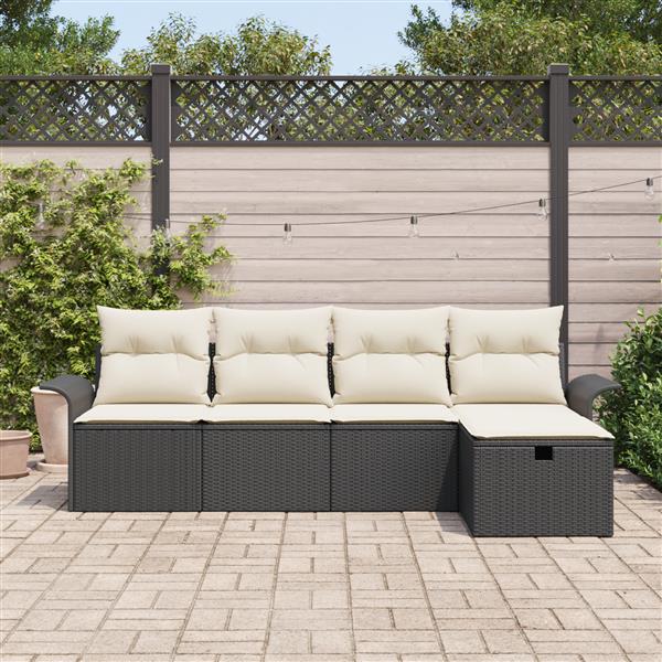 Grote foto vidaxl 5 delige tuinbankset met kussens in zwart poly rattan tuin en terras tuinmeubelen