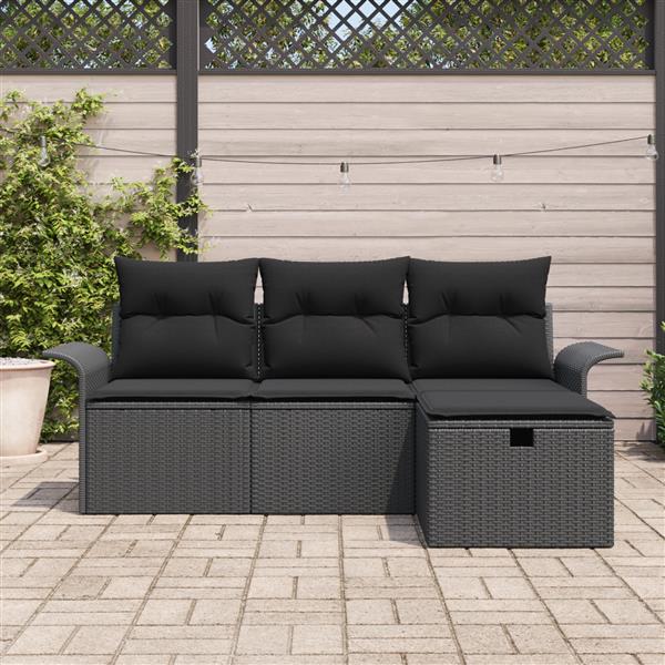 Grote foto vidaxl 4 delige tuinset met kussens zwart poly rattan tuin en terras tuinmeubelen