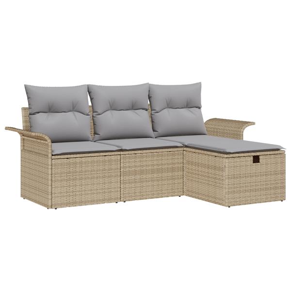Grote foto vidaxl 4 delige tuinbankset met kussens in beige poly riet tuin en terras tuinmeubelen