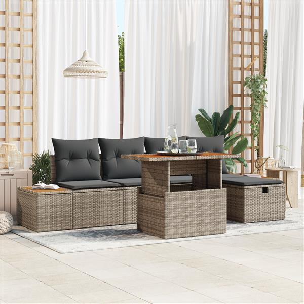 Grote foto vidaxl 6 delige tuinbankenset met kussens poly rattan grijs tuin en terras tuinmeubelen