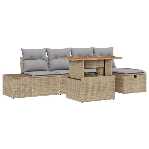 Grote foto vidaxl 6 delige tuinbankenset met kussens poly rattan beige tuin en terras tuinmeubelen