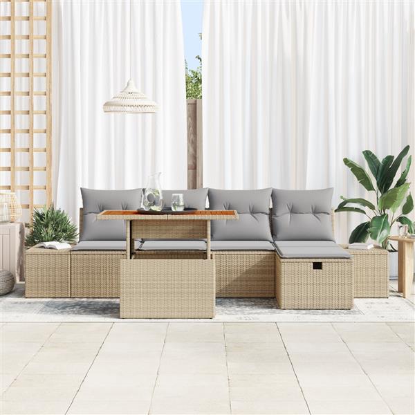 Grote foto vidaxl 6 delige tuinbankenset met kussens poly rattan beige tuin en terras tuinmeubelen