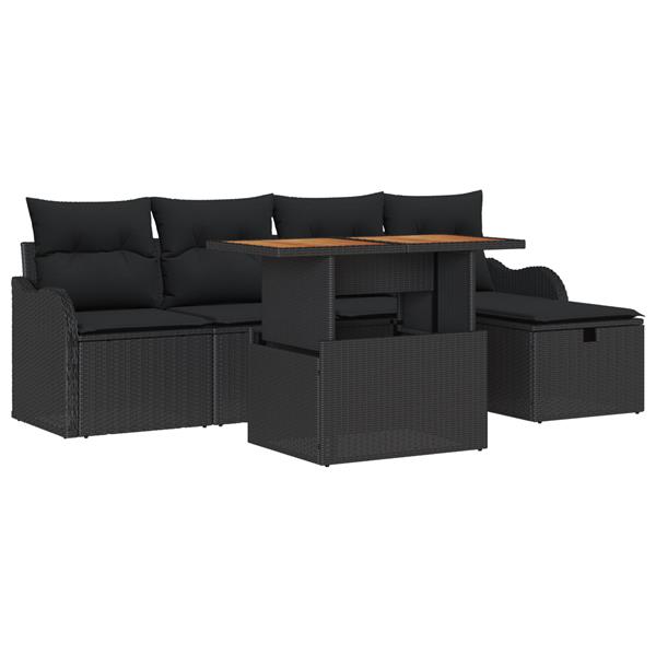 Grote foto vidaxl 6 delige tuinbankenset met kussens poly rattan zwart tuin en terras tuinmeubelen