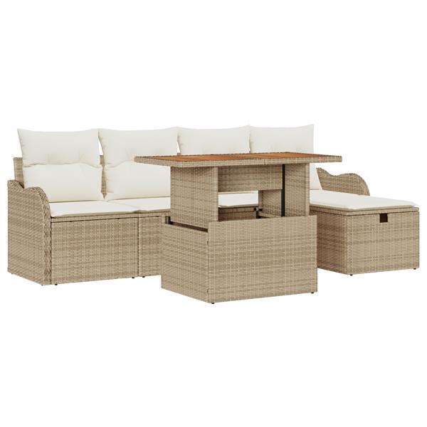 Grote foto vidaxl 6 delige tuinbankenset met kussens poly rattan beige tuin en terras tuinmeubelen
