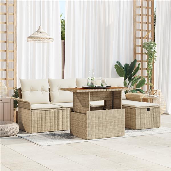 Grote foto vidaxl 6 delige tuinbankset met kussens in beige poly rattan tuin en terras tuinmeubelen
