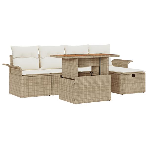Grote foto vidaxl 6 delige tuinbankset met kussens in beige poly rattan tuin en terras tuinmeubelen