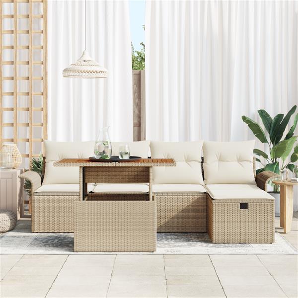 Grote foto vidaxl 6 delige tuinbankset met kussens in beige poly rattan tuin en terras tuinmeubelen