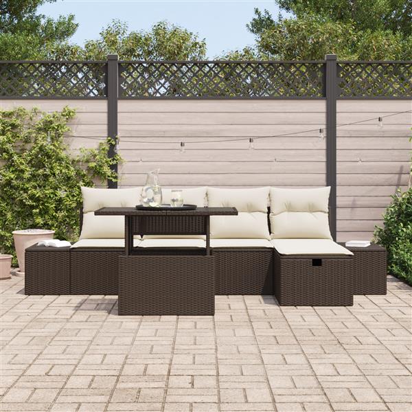 Grote foto vidaxl 6 delige tuinbankenset met kussens poly rattan bruin tuin en terras tuinmeubelen