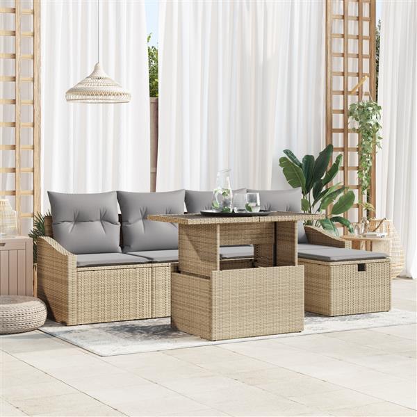 Grote foto vidaxl 6 delige tuinset met kussens in beige poly rattan tuin en terras tuinmeubelen