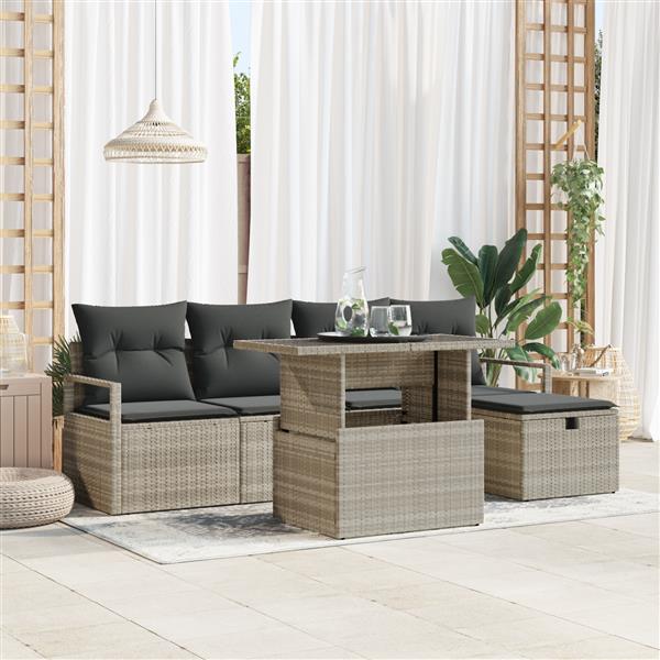 Grote foto vidaxl 6 delige tuinset met kussens lichtgrijs poly rattan tuin en terras tuinmeubelen