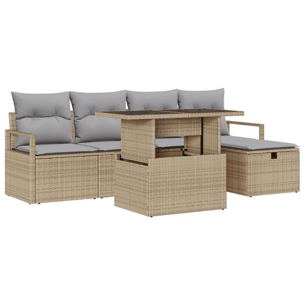 Grote foto vidaxl 6 delige tuinset met kussens in beige poly rattan tuin en terras tuinmeubelen