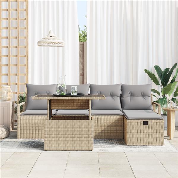 Grote foto vidaxl 6 delige tuinset met kussens in beige poly rattan tuin en terras tuinmeubelen