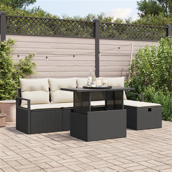Grote foto vidaxl 6 delige tuinset met kussens zwart poly rattan tuin en terras tuinmeubelen